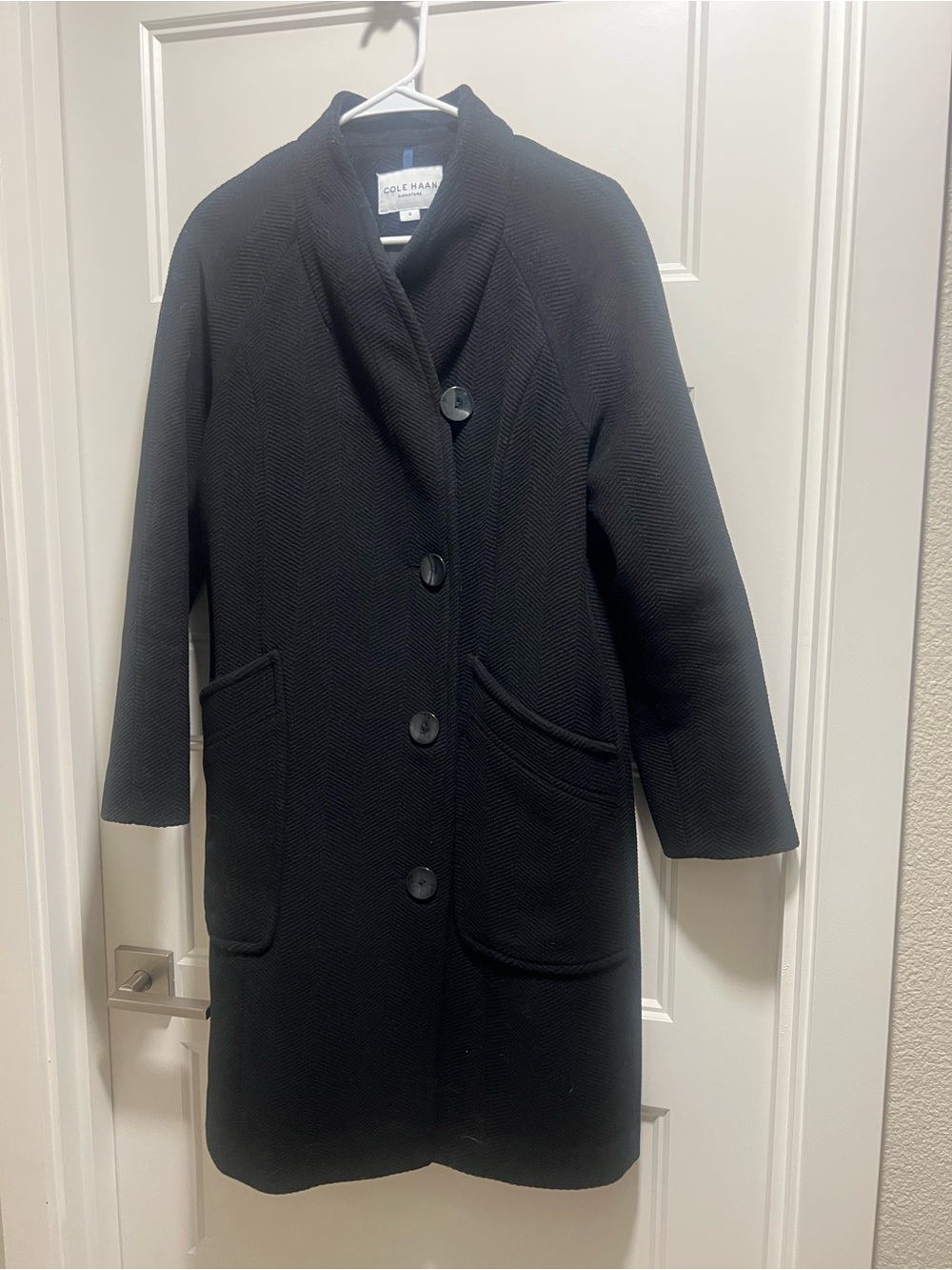 Cole Haan Black Textured Button-Front Pea Coat